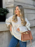 GETADME Chic O-neck Mohair Thick Knitted Sweater Women Casual White Loose Cashmere Pullover 2025 Lady Autumn Classic Daily Knitwear New