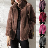 GETADME Chic Zip-Up Teddy Coat - Womens Plush Drawstring Outerwear, Long Sleeve, Cozy & Casual for Everyday Wear