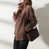 GETADME Chic Zip-Up Teddy Coat - Womens Plush Drawstring Outerwear, Long Sleeve, Cozy & Casual for Everyday Wear