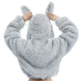 GETADME Cute Sweet Imitation Bunny Hair Zipper Sweatshirt Korean Fashion Rabbit Ears Hooded Coats Women Oversize Lamb Hair Short Jackets