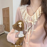 GETADME Kawail Lace Up Knitted Cardigan Sweater Japanese Fashion Women's Aesthetic Knitwear Spring Cute Sweet Preppy Korean