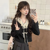 GETADME Kawail Lace Up Knitted Cardigan Sweater Japanese Fashion Women's Aesthetic Knitwear Spring Cute Sweet Preppy Korean