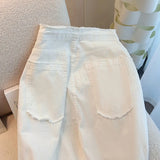 GETADME Design waist drawstring adjustable jeans for women in spring high waist loose slim white wide leg mopping pants