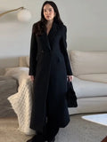 GETADME Elegant Long Blazer Coat Women Single Breasted Black Loose Long Sleeve Shoulder Pads Thicken Suit Jacket Female 2025 Spring Tops