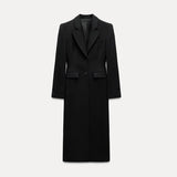 GETADME Elegant Long Blazer Coat Women Single Breasted Black Loose Long Sleeve Shoulder Pads Thicken Suit Jacket Female 2025 Spring Tops