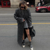 GETADME Elegant Turn-down Collar Woolen Long Coats Women Casual Loose Dark Grey Double Breasted Straight Coat Female Autumn Winter Tops