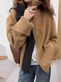 Getadme European turtleneck zipper 100% cashmere cardigan women's autumn and winter high-end loose thick wool knit sweater coat