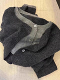 GETADME Fake two 100% pure cashmere sweater cardigan dark grey high-grade wool knit coat top