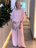 GETADME Fashion Sequined Pink Set For Women Elegant Office Lady O-neck Suit Summer Casual Bat Sleeve Top + Wide Leg Pants 2-piece Sets