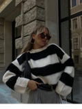 GETADME Fashion Striped Women Knitted Sweater 2024 Spring Casual Long Sleeve O-neck Mohair Pullover Chic Loose All-match Female Knitwear