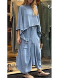 GETADME Fashionable O-neck Bell Sleeve Top + Skirt For Women Spring Summer Solid Color Pocket Lace Up Loose Casual Irregular Suit Female