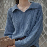 GETADME French Style Retro V-neck Loose Versatile Pullover Knitted Solid Color Sweater Fashionable Casual High Quality Chic Women's Top