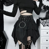 GETADME Gothic Punk Irregular Skirts New Sexy Women Solid Color Drawstring Tie-Up Ruched Ruffles Mini Skirt Summer Fashion Short Skirts