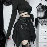 GETADME Gothic Punk Irregular Skirts New Sexy Women Solid Color Drawstring Tie-Up Ruched Ruffles Mini Skirt Summer Fashion Short Skirts