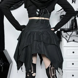 GETADME Gothic Punk Irregular Skirts New Sexy Women Solid Color Drawstring Tie-Up Ruched Ruffles Mini Skirt Summer Fashion Short Skirts