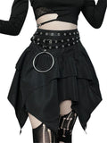 GETADME Gothic Punk Irregular Skirts New Sexy Women Solid Color Drawstring Tie-Up Ruched Ruffles Mini Skirt Summer Fashion Short Skirts