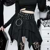 GETADME Gothic Punk Irregular Skirts New Sexy Women Solid Color Drawstring Tie-Up Ruched Ruffles Mini Skirt Summer Fashion Short Skirts