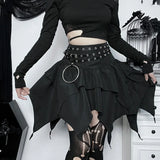 GETADME Gothic Punk Irregular Skirts New Sexy Women Solid Color Drawstring Tie-Up Ruched Ruffles Mini Skirt Summer Fashion Short Skirts