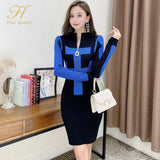 GETADME H Han Queen Winter Zipper Pattern Pullover Sweater Pencil Dress Sexy Women Knitted Sheath Bodycon Dresses Chic Simple Vestidos