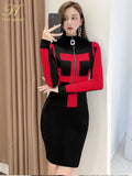 GETADME H Han Queen Winter Zipper Pattern Pullover Sweater Pencil Dress Sexy Women Knitted Sheath Bodycon Dresses Chic Simple Vestidos