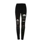 Getadme-Black Punk Ripped Torn Slashed Cut Striped Leggings Pants Gothic Club Asymmetric Hole Elastic Skinny Pencil Pants For Women Girl