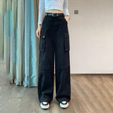 Getadme Y2K Cargo Pants Women Green Wide Leg Cargo Trousers Female Korean Streerwear Hip Hop Pockets Casual Retro Safari Style