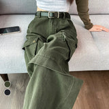 Getadme Y2K Cargo Pants Women Green Wide Leg Cargo Trousers Female Korean Streerwear Hip Hop Pockets Casual Retro Safari Style