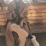 Getadme-Winter Korean Handmade Double Breasted Long 100% Wool Coat Women Casual Loose Lacing Belt Woolen Overcoat Oversized