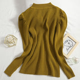 GETADME Half Turtleneck Hollow Knitted Sweater Slim Fit Elastic Puff Sleeve Bottoming Shirt 2022 Winter Solid Color Top