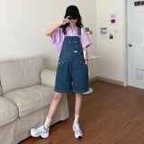 Summer korean preppy style Jumpsuit Denim Overalls Casual Girls blue Jeans Shorts womens