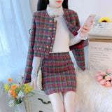 GETADME High Quality Small Fragrance Tweed 2 Piece Sets Women Outfits Fashion Jacket Coat Crop Top +Skirt Sets Vintage Elegant Suits New