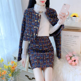 GETADME High Quality Small Fragrance Tweed 2 Piece Sets Women Outfits Fashion Jacket Coat Crop Top +Skirt Sets Vintage Elegant Suits New