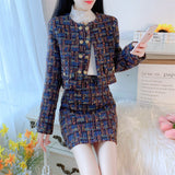 GETADME High Quality Small Fragrance Tweed 2 Piece Sets Women Outfits Fashion Jacket Coat Crop Top +Skirt Sets Vintage Elegant Suits New