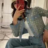 GETADME High Quality Small Fragrance Wind Spring Tweed Two Piece Set Women Crop Jackets Coat + Pants Suits Vintage Sequin 2 Piece Set