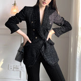 GETADME High-quality Slim Suit Is Thin And Small Fragrance Jacket Women 2022 New Double-breasted Goddess Temperament Tweed Suit Jacket