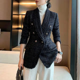 GETADME High-quality Slim Suit Is Thin And Small Fragrance Jacket Women 2022 New Double-breasted Goddess Temperament Tweed Suit Jacket