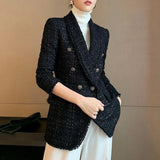 GETADME High-quality Slim Suit Is Thin And Small Fragrance Jacket Women 2022 New Double-breasted Goddess Temperament Tweed Suit Jacket