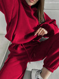 GETADME Hoodies Suit Winter Autumn Solid Casual Tracksuit Women Fleece 2 Pieces Set Sports Sweatshirts Pullover Jogger Sweatpants Outfit