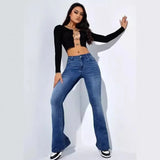 GETADME Jeans Women Denim Pants Long Pant Sheath Slim Fit Sexy Solid Mid Waist Button Pocket Trousers Straight Hip Wrap Casual