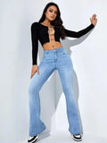 GETADME Jeans Women Denim Pants Long Pant Sheath Slim Fit Sexy Solid Mid Waist Button Pocket Trousers Straight Hip Wrap Casual