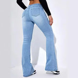 GETADME Jeans Women Denim Pants Long Pant Sheath Slim Fit Sexy Solid Mid Waist Button Pocket Trousers Straight Hip Wrap Casual