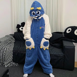 Getadme Kigurumis Dinosaur Women Men Pajamas Jumpsuits Sleepwear Winter Thicken Couples Hooded Pyjamas Velvet Zipper Onesie Soft Warm