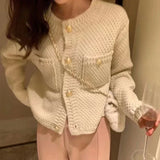 GETADME Knitted Cardigan French Vintage Gold Buttons Sweater Women Autumn Winter Luxury Short Straight Coat Knitwear Green Red