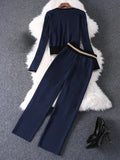 GETADME Knitting Suit Female 2024 Fall Winter Fashion Temperament Round Neck Long Sleeve Sweater Wide-Leg Pants Two-Piece Sets Women