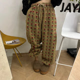 GETADME Korean Sle Sweet Floral Lamb Wool Casual Pants Women Winter New Warm Drawstring Loose All-Match Long Pants Fashion