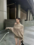 GETADME Korejpaa Elegant Sweater Short Sets Women Autumn Winter Slanted Shoulder Knitted Sweaters High Waist Shorts Two Piece Set