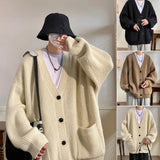 GETADME Lazy Style Japanese High Neck Cardigan Sweater Men's Autumn Winter Solid Warm Knit Sweater Loose Standing Collar Jacket Soft