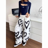 GETADME Love Graffiti Wide Leg Pants Women Y2K Elastic High Waist Streetwear Loose Drawstring Jogging Trousers Korean Casual Sweatpants