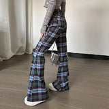 GETADME Lygens Plaid Printed Slim Fashion Flare Pants High Waist Vacation Casual Streetwear Daily Basic Leggings Clohtes For Women