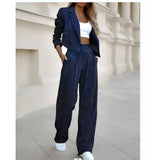 GETADME Mandylandy Casual Striped Suits Women Outfits Summer Short Style Lapel Suit Trousers Stripe Blazer Coats Straight-Leg Pants Suit